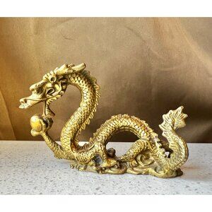 Brass Dragon Figurine Sculpture 4” x 2.5” T